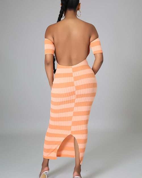 Peach Stripes Midi Dress